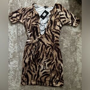 Fashion Nova - lace up animal print mini dress